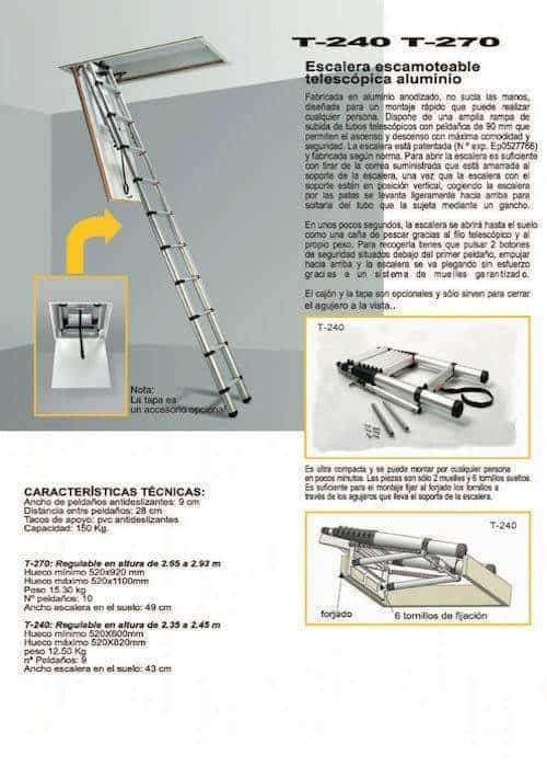Escalera telescópica fabricada en aluminio anodizado,altura máxima