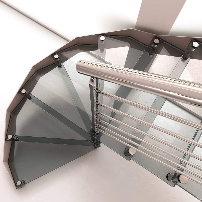 Escalera L20 voladizo redondo vidrio R5 detalle de alta resolución de Enesca