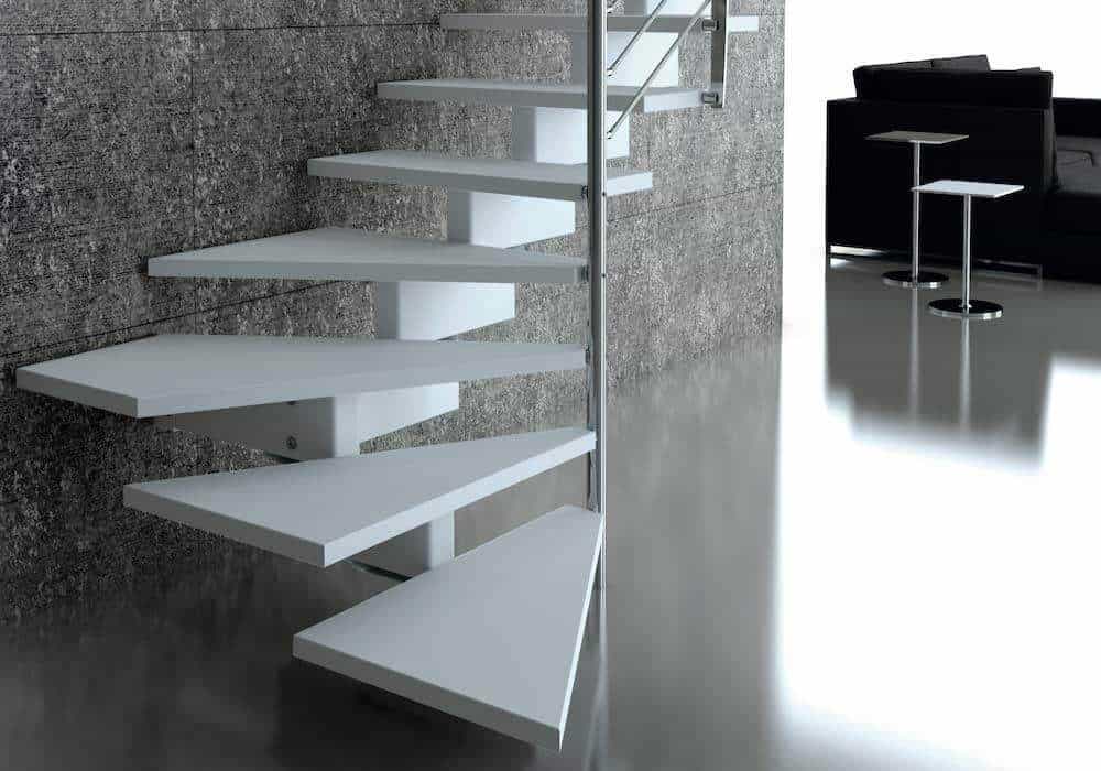 Escalera de tramos Escalera de tramos modelo Doxa Wood con peldanos de madera y barandilla modelo R42 de Enesca