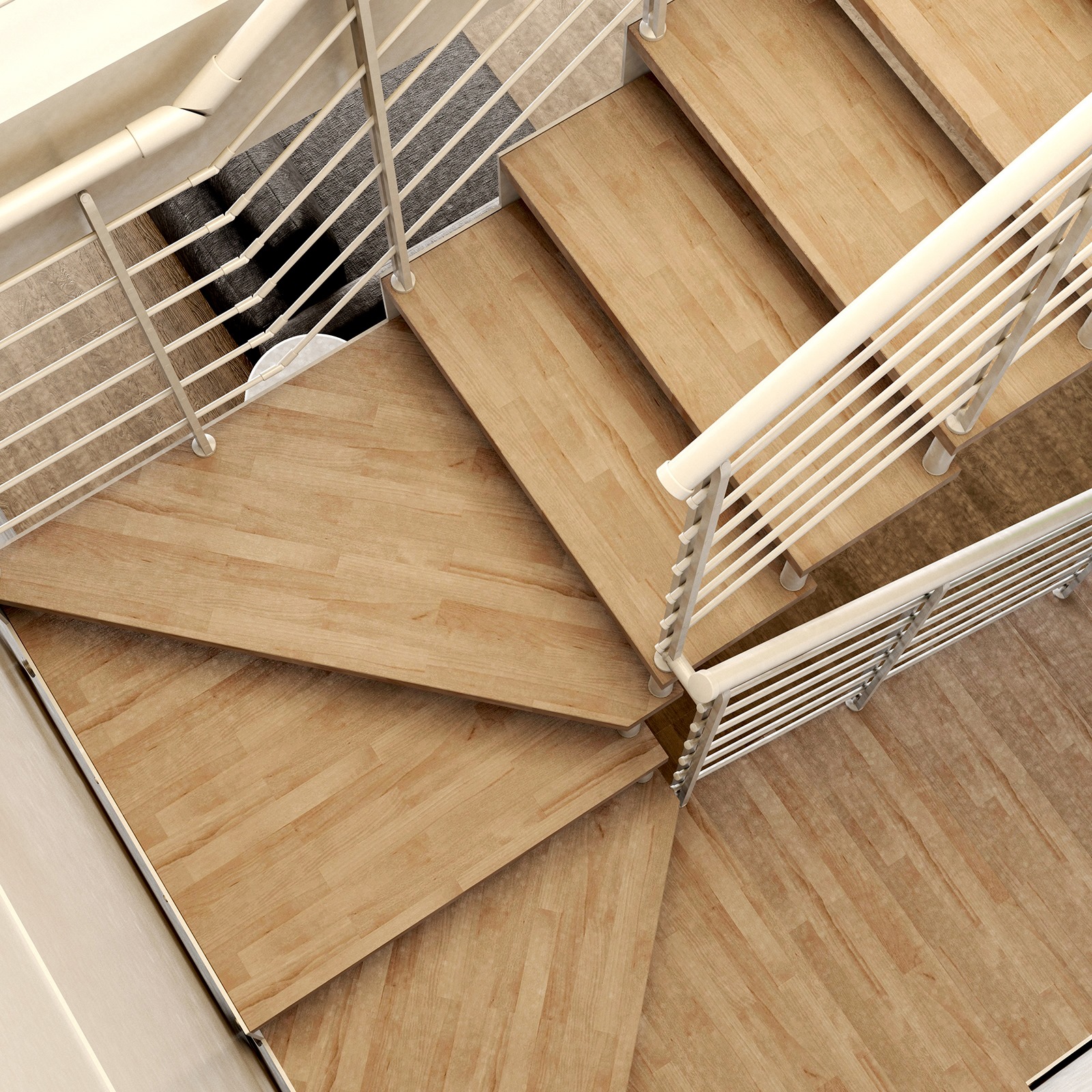 Escalera de madera con barandilla de metal Itron simple de Enesca