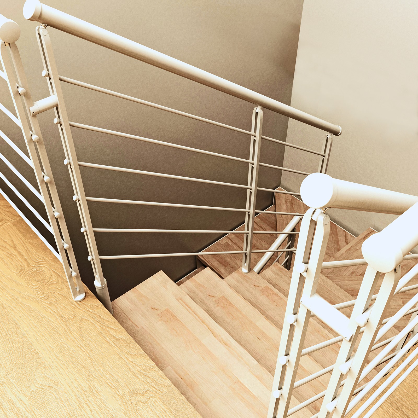 Escalera de madera con barandilla de metal Itron simple de Enesca