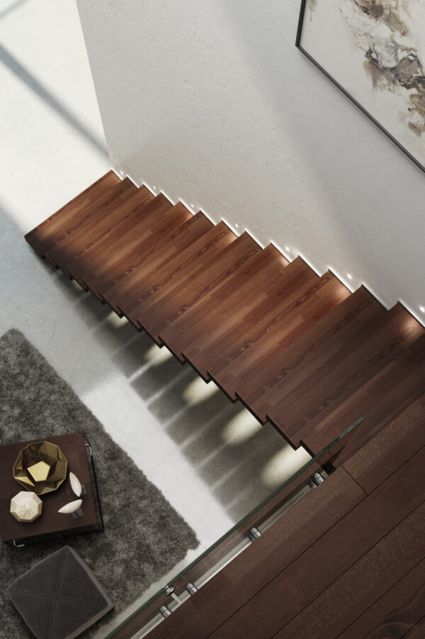 Escalera de tramos de Enesca de madera CANTILEVER haya barnizada