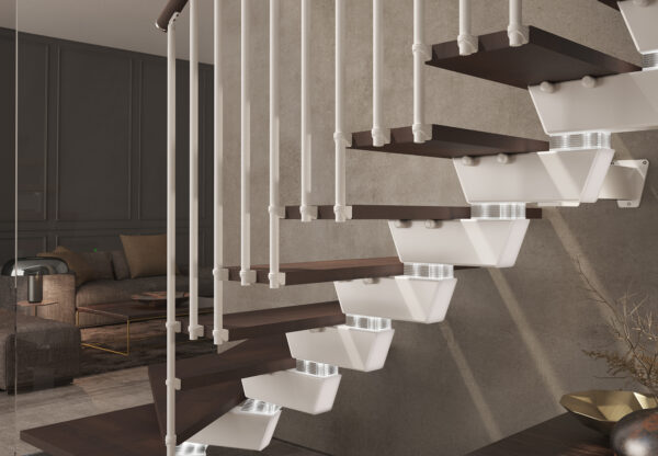 Escalera de tramos de madera con acero y barandillas de Enesca KNOCK 27 sd