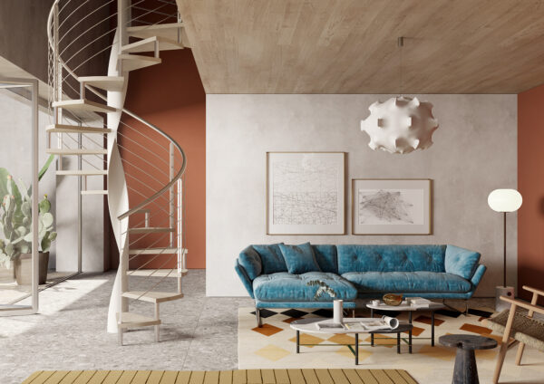 Escalera helicoidal de madera y metal de Enesca