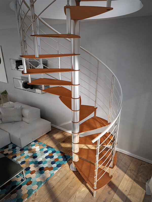 Escalera de caracol lamina con barandillas de hierro de Enesca