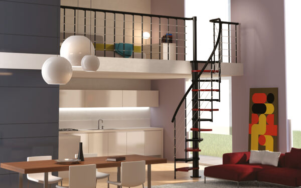 Escalera trio rintal con barandilla de metal de Enesca