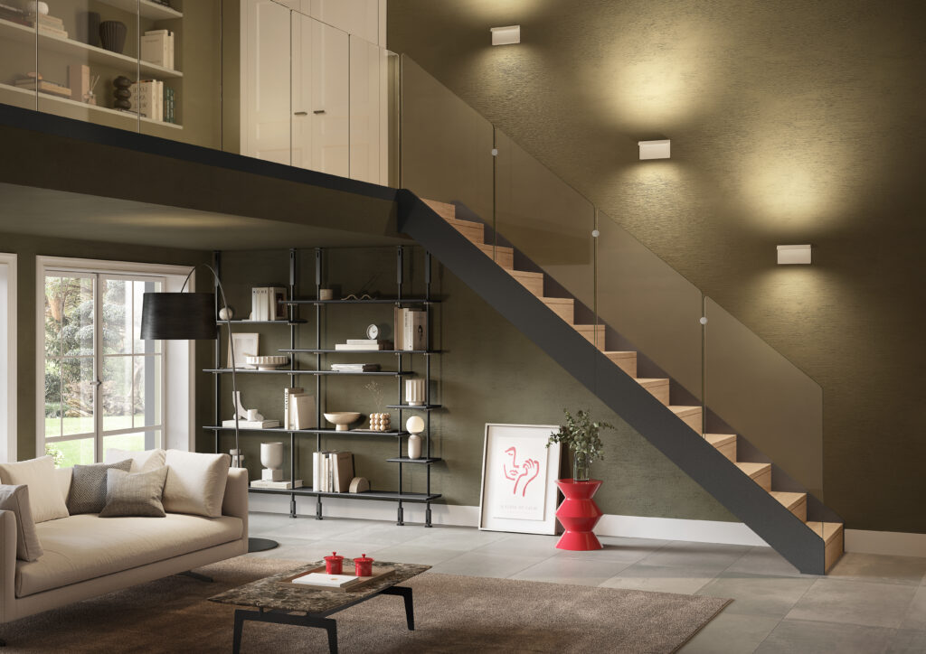 escalera modelo LYNAR FLAT barandilla vidrio enesca.es