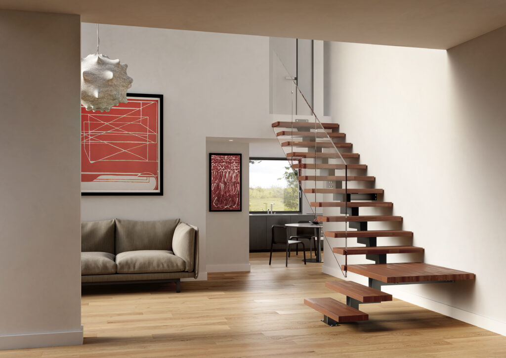 escalera modelo TRACK SHARP barandilla vidrio 8+8 enesca.es