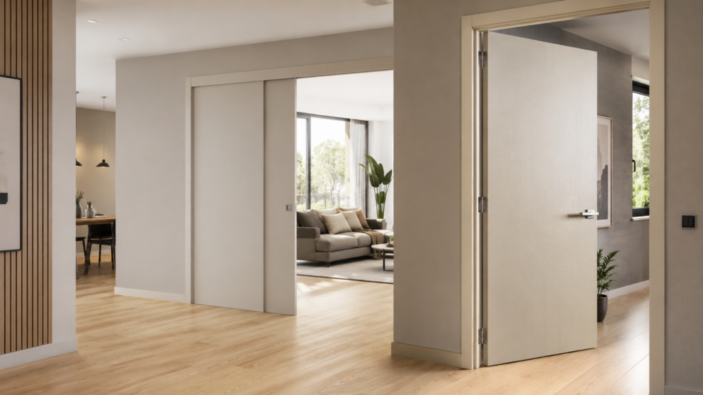 puertas interior reforma vivienda Puertas de interior abatibles y correderas integradas en la reforma de una vivienda moderna