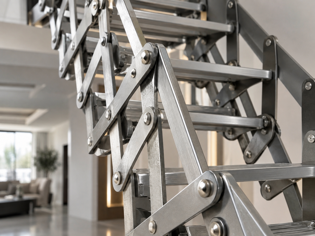 mecanismo de una escalera pantogr&aacute;fica de acero